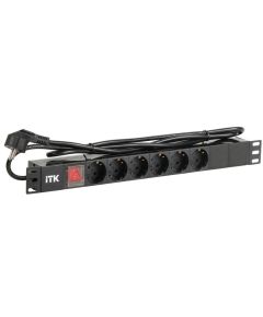 ITK PDU 6 розеток DIN49440 (нем. cтанд.) с LED выключателем, 1U, шнур 2м вилка DIN49441 (нем. станд.), профиль из ПВХ, черный