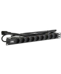 ITK PDU 9 розеток DIN49440 (нем. cтанд.) 1U, шнур 2м вилка IEC 320 C14, профиль из ПВХ, черный