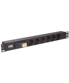 ITK PDU 6 розеток DIN49440 (нем. cтанд.), с автоматом на 10А,1U, без шнура, вх. IEC320 C14, алюминиевый профиль, черный