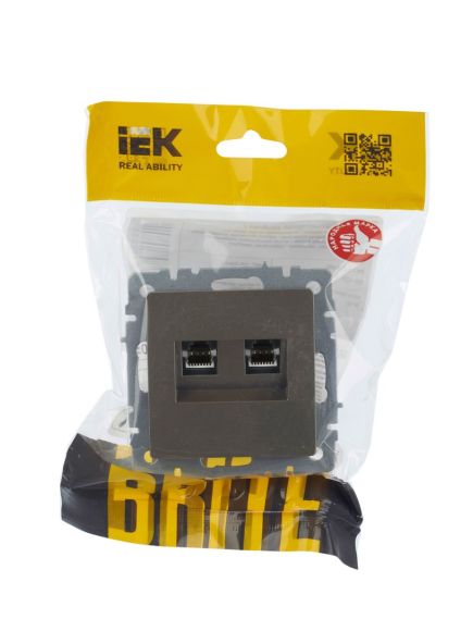 BRITE Розетка компьютерная двойная RJ45 кат.5E РК10-2-БрШ шампань IEK, изображение 6