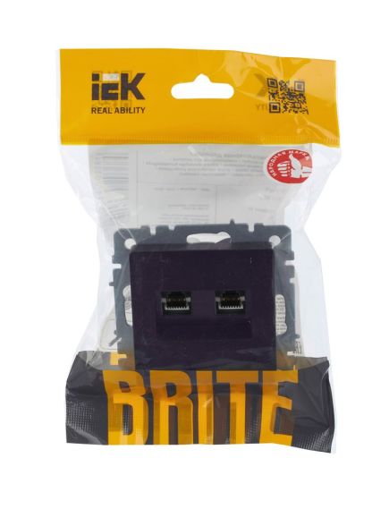 BRITE Розетка компьютерная двойная RJ45 кат.5E РК10-2-БрЧ черный IEK, изображение 5