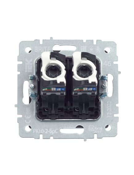 BRITE Розетка компьютерная двойная RJ45 кат.5E РК10-2-БрС сталь IEK, 4 image