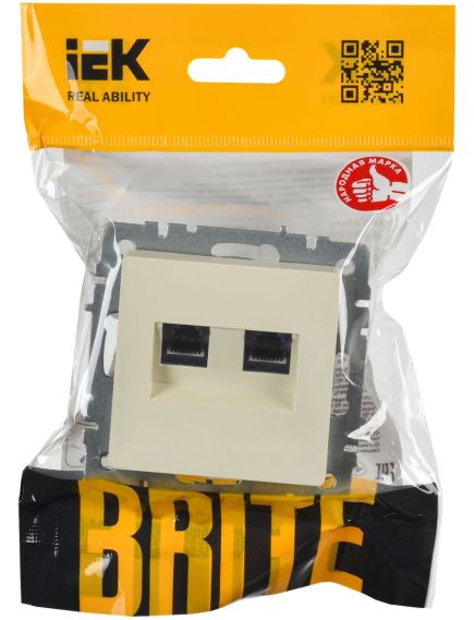 BRITE Розетка компьютерная двойная RJ45 кат.5E РК10-2-БрКр бежевый IEK, изображение 2