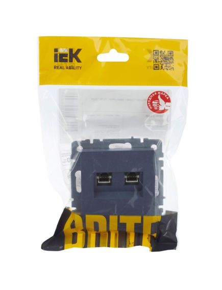 BRITE Розетка компьютерная двойная RJ45 кат.5E РК10-2-БрМ маренго IEK, изображение 6