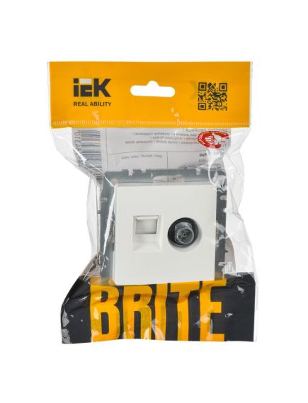 BRITE Розетка двойная TV+RJ45 кат.5E РТВ/РК12-БрБ белый IEK, изображение 4