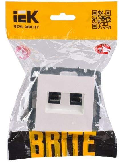 BRITE Розетка компьютерная двойная кат.5E RJ45 РК10-2-БрЖ жемчуг IEK, изображение 2