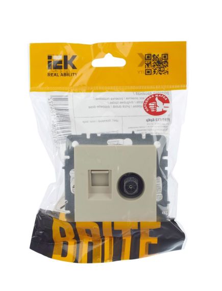 BRITE Розетка двойная TV+RJ45 кат.5E РТВ/РК12-БрКр бежевый IEK, 3 image