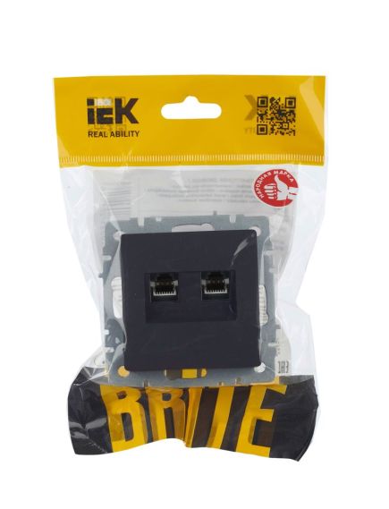 BRITE Розетка компьютерная двойная RJ45 кат.5E РК10-2-БрГ графит IEK, изображение 3