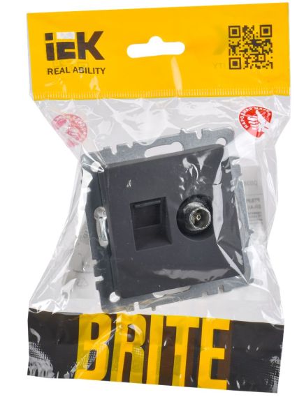 BRITE Розетка двойная TV+RJ45 кат.5E РТВ/РК12-БрГ графит IEK, изображение 2