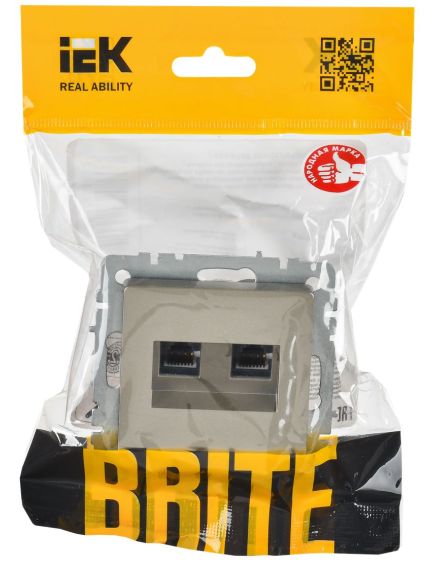 BRITE Розетка компьютерная двойная RJ45 кат.6 РК11-2-БрШ шампань IEK, изображение 2