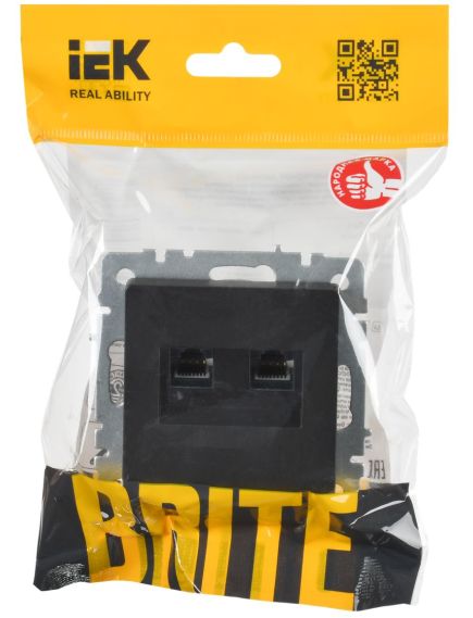 BRITE Розетка компьютерная двойная RJ45 кат.6 РК11-2-БрЧ черный IEK, 2 image