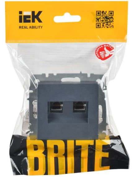 BRITE Розетка компьютерная двойная RJ45 кат.6 РК11-2-БрМ маренго IEK, изображение 2