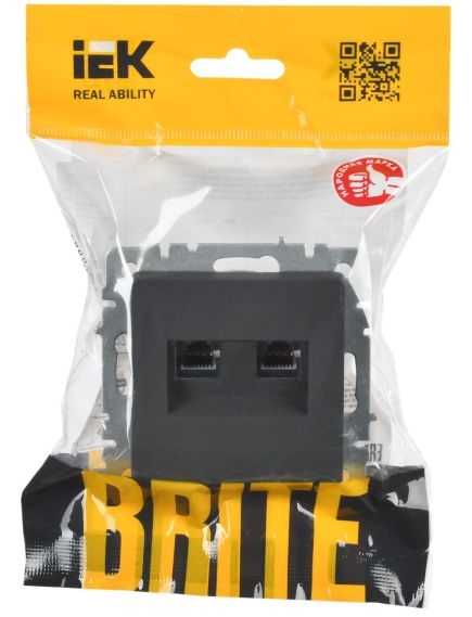 BRITE Розетка компьютерная двойная RJ45 кат.6 РК11-2-БрГ графит IEK, изображение 2