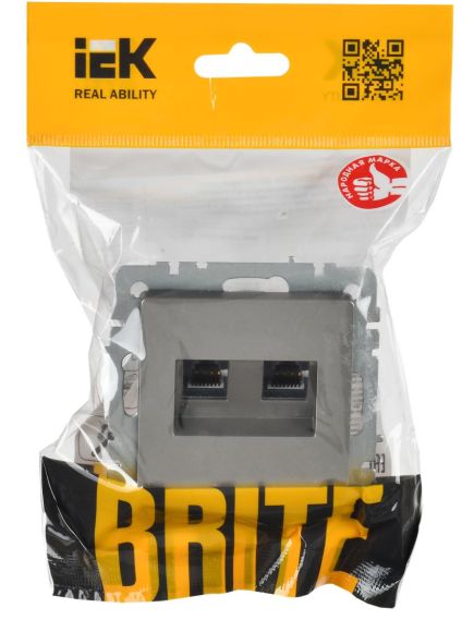 BRITE Розетка компьютерная двойная RJ45 кат.6 РК11-2-БрС сталь IEK, 2 image