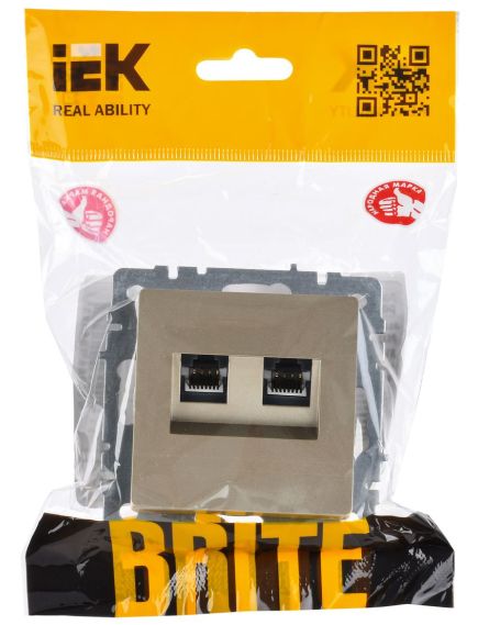 BRITE Розетка двойная RJ11+RJ45 кат.5E РК/Т12-БрШ шампань IEK, изображение 4