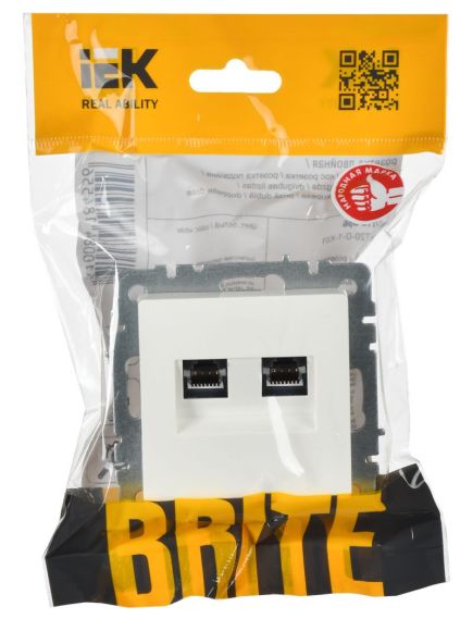 BRITE Розетка компьютерная двойная RJ45 кат.6 РК11-2-БрЖ жемчуг IEK, изображение 2