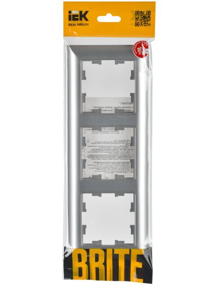 BRITE Рамка 3-местная РУ-3-Бр алюминий/алюминий IEK, изображение 2