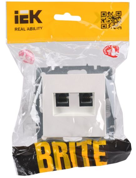 BRITE Розетка двойная RJ11+RJ45 кат.5E РК/Т12-БрЖ жемчуг IEK, изображение 2