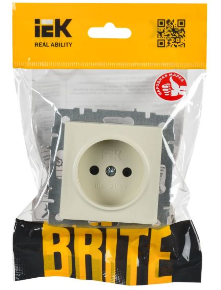 BRITE Розетка 1-местная без заземления с защитными шторками 10А РСш10-2-БрКр бежевый IEK, изображение 2