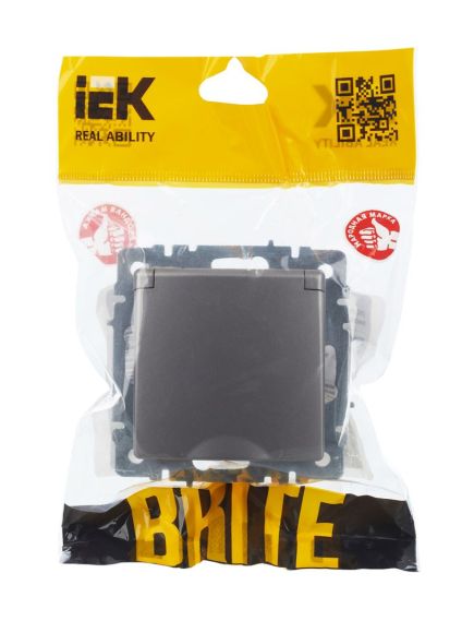 BRITE Розетка 1-местная с заземлением с защитными шторками и крышкой 16А IP44 РСбш10-3-44-БрС сталь IEK, изображение 7