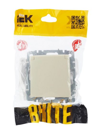 BRITE Розетка 1-местная с заземлением с защитными шторками и крышкой 16А IP44 РСбш10-3-44-БрКр бежевый IEK, изображение 9