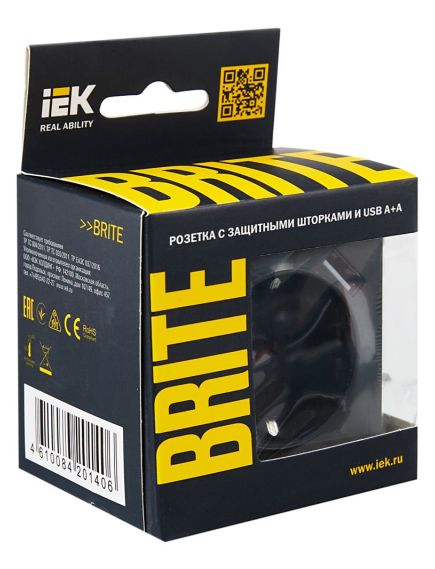 BRITE Розетка 1-местная с заземлением с защитными шторками 16А с USB A+A 5В 3,1А РЮш10-2-БрГ графит IEK, изображение 7