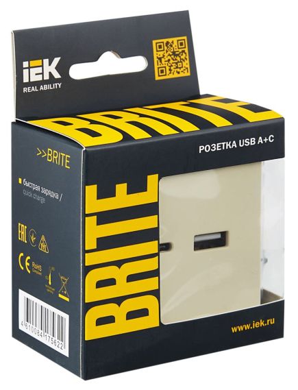 BRITE Розетка USB A+C 18Вт РЮ11-1-БрКр бежевый IEK, изображение 3