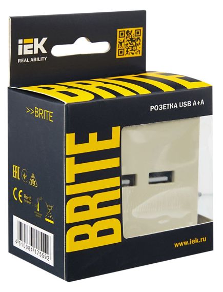 BRITE Розетка USB A+A 5В 3,1А РЮ10-1-БрКр бежевый IEK, изображение 2