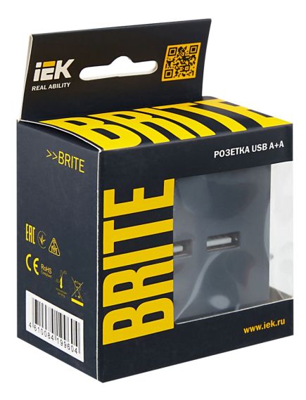 BRITE Розетка USB A+A 5В 3,1А РЮ10-1-БрМ маренго IEK, изображение 2