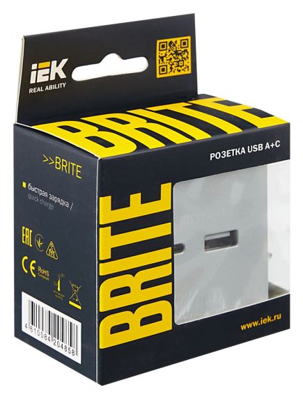 BRITE Розетка USB A+C 18Вт РЮ11-1-БрА алюминий IEK, изображение 8