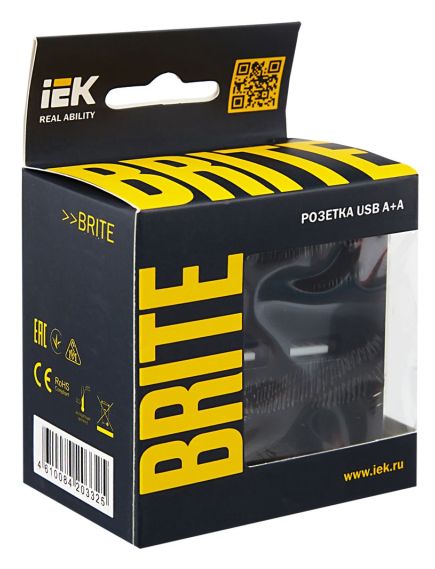 BRITE Розетка USB A+A 5В 3,1А РЮ10-1-БрЧ черный IEK, изображение 7