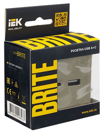 BRITE Розетка USB A+C 18Вт РЮ11-1-БрШ шампань IEK, 3 image