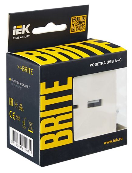 BRITE Розетка USB A+C 18Вт РЮ11-1-БрЖ жемчуг IEK, изображение 3