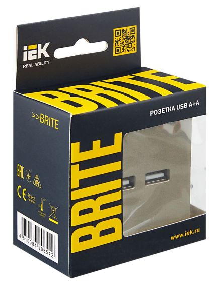 BRITE Розетка USB A+A 5В 3,1А РЮ10-1-БрШ шампань IEK, 3 image