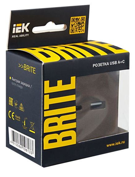 BRITE Розетка USB A+C 18Вт РЮ11-1-БрТБ темная бронза IEK, изображение 3