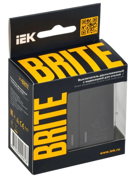 BRITE Выключатель 2-клавишный с индикацией для отелей 10А ВС10-2-9-БрЧ черный IEK, изображение 2