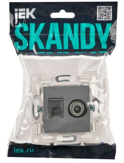 SKANDY Розетка двойная TV+RJ45 кат.6 SK-A15Gr серый IEK, изображение 2