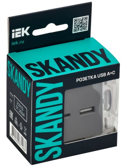 SKANDY Розетка USB A+C 3,1А SK-R14Gr серый IEK, изображение 2