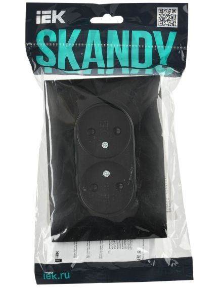 SKANDY Розетка 2-местная без заземления с защитными шторками 10А в сборе SK-R09Bl черный IEK, изображение 2