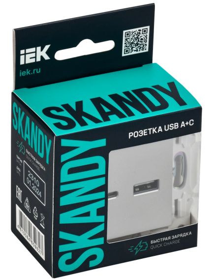 SKANDY Розетка USB A+C 18Вт SK-R13S серебряный IEK, изображение 2