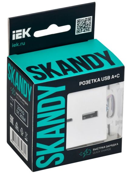 SKANDY Розетка USB A+C 18Вт SK-R13W арктический белый IEK, изображение 2