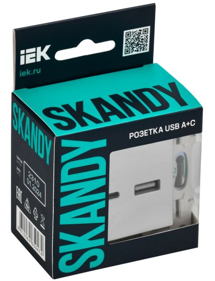 SKANDY Розетка USB A+C 3,1А SK-R14S серебряный IEK, изображение 2