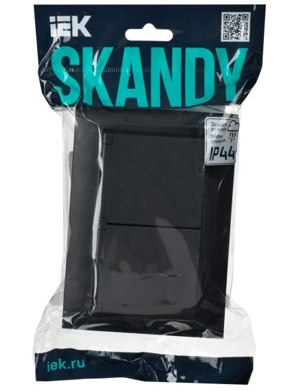 SKANDY Розетка 2-местная и крышкой 16А в сборе IP44 SK-R12Bl черный IEK, изображение 2