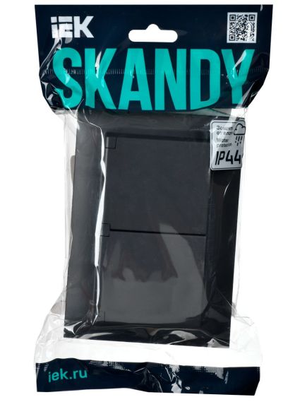 SKANDY Розетка 2-местная и крышкой 16А в сборе IP44 SK-R12G графит IEK, 2 image