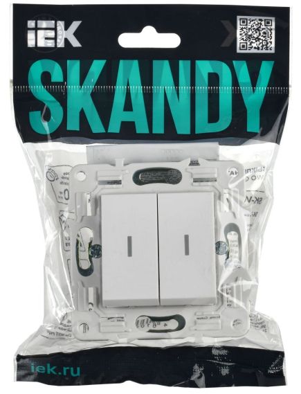 SKANDY Выключатель 2-клавишный проходной с индикацией 10А SK-V10W арктический белый IEK, изображение 2