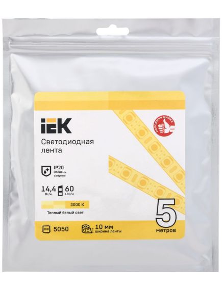 Лента светодиодная 5м LSR-5050WW60-14,4-IP20-12В IEK, изображение 3