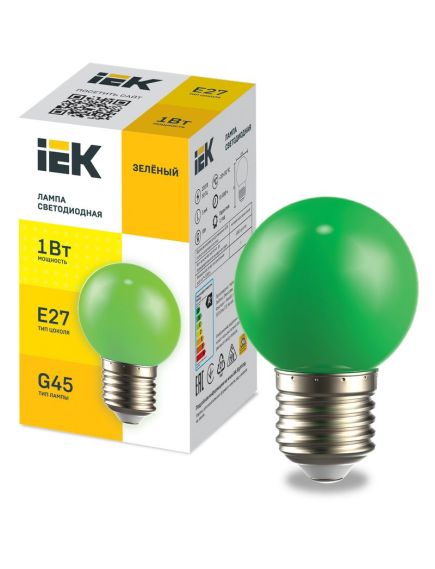 LIGHTING Лампа светодиодная декоративная G45 шар 1Вт 230В зеленый E27 IEK