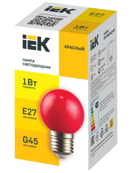 LIGHTING Лампа светодиодная декоративная G45 шар 1Вт 230В красный E27 IEK, изображение 2