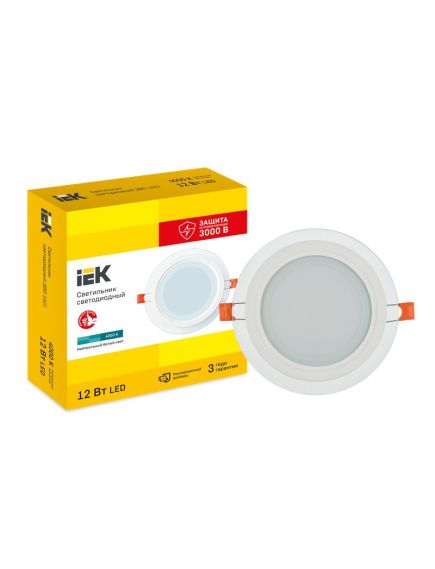 LIGHTING Светильник светодиодный ДВО 1621 со стеклом круг 12Вт 4000К IP20 IEK, 3 image