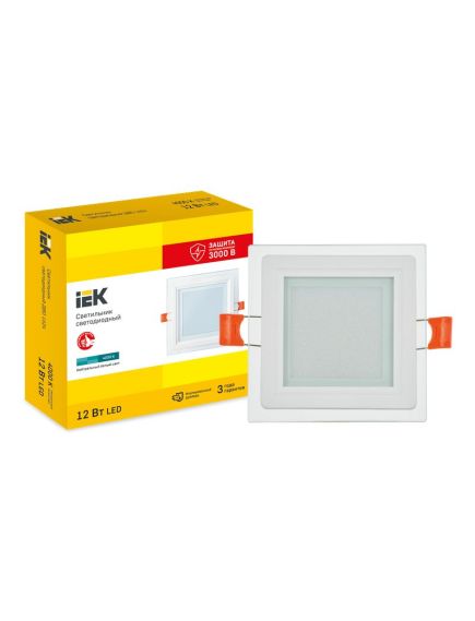 LIGHTING Светильник светодиодный ДВО 1624 со стеклом квадрат 12Вт 4000К IP20 IEK, 3 image